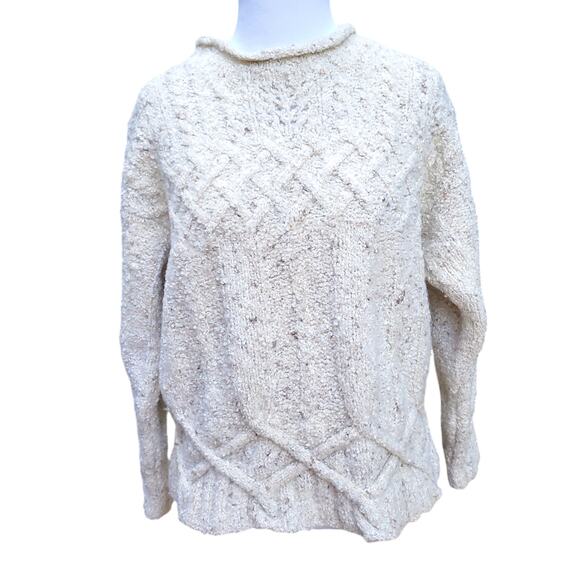 Vintage Woolrich Wool Blend Cable Knit Sweater Rolled Mock Neck Cream Sz M - Picture 1 of 11